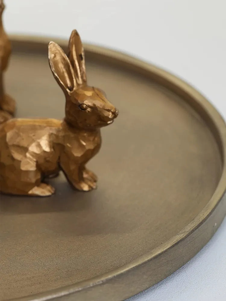 DN DECONATION Golden Polyresin Bunny Decor Rabbit Figurines, Easter Bunny Statue Set of 3 for Spring Tabletop Decor