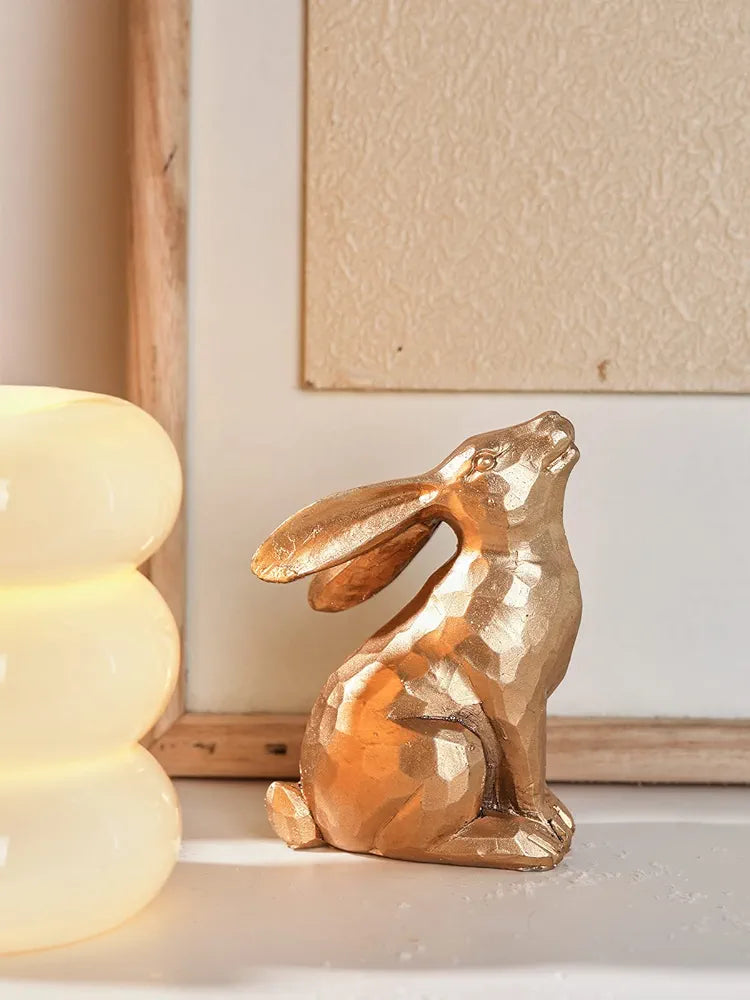 DN DECONATION Golden Polyresin Bunny Decor Rabbit Figurines, Easter Bunny Statue Set of 3 for Spring Tabletop Decor