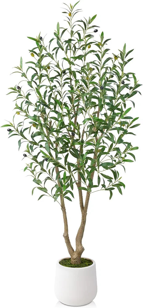 Artificial Olive Tree 5FT, Fake Plants Indoor - Potted Faux Olive Tree with Relistic Leaves and White Planter - Tall Faux Plant for Home Office Living Room Decor